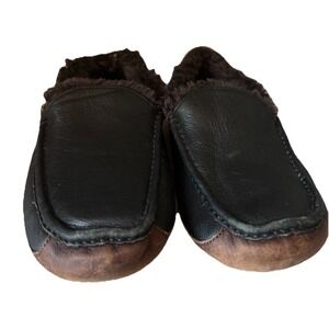 UGG Mens‎ Ascot Leather Slippers Loafer Shoes Black Brown 11 Comfort Relaxation